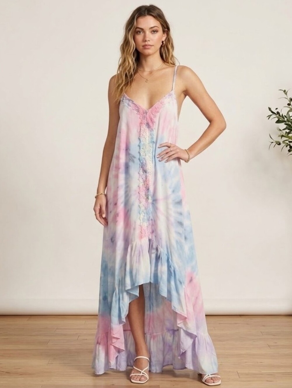 Raviya Pastel Tie Dye High Low Maxi Dress Swim Cover Up NWT